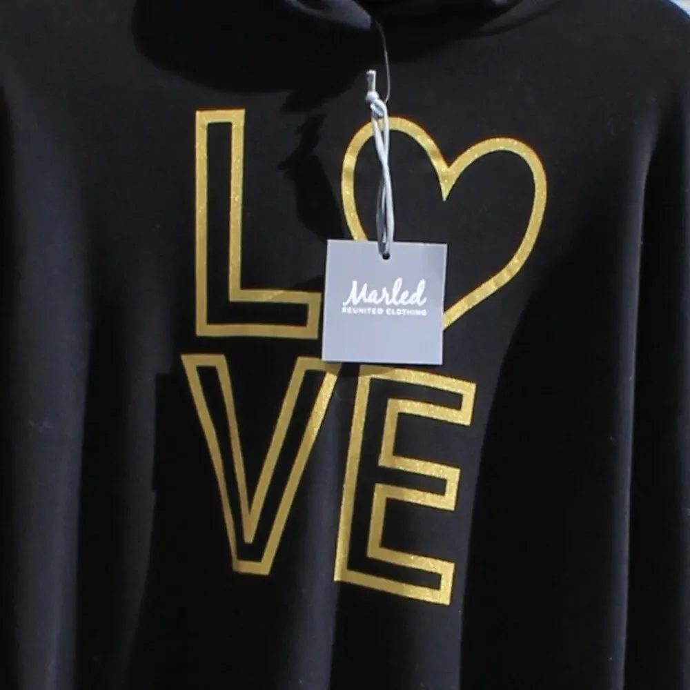 Marled Women's Black Hoodie Sweatshirt Love Graphic Size Medium - Picture 4 of 14